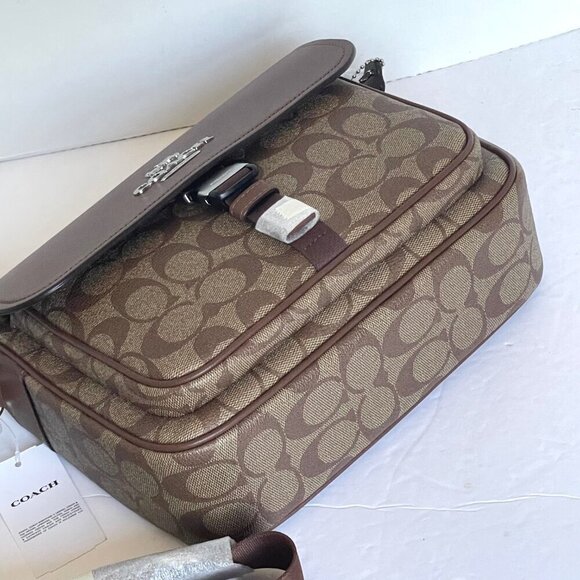 Coach Pace Messenger Bag Brown Signature Canvas Leather Unisex - Picture 5 of 9